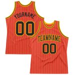 Personalized Orange White Pinstripe Black-Gold Authentic Basketball Jersey Team Custom Name and Number