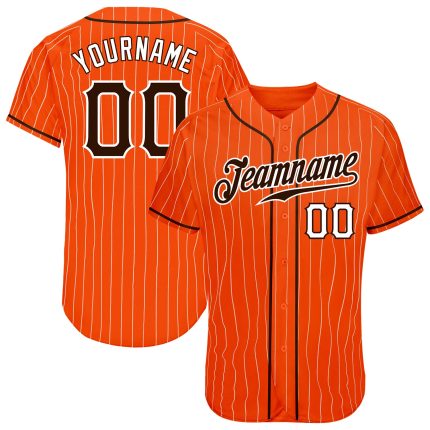 Personalized Orange White Pinstripe Brown-White Authentic Baseball Jersey Team Custom Name and Number