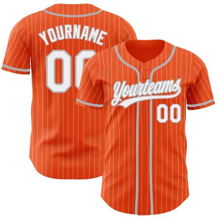 Personalized Orange White Pinstripe Gray Authentic Baseball Jersey