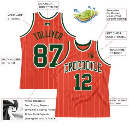 Personalized Orange White Pinstripe Green Authentic Basketball Jersey Team Custom Name and Number