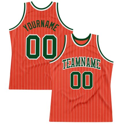 Personalized Orange White Pinstripe Green Authentic Basketball Jersey Team Custom Name and Number