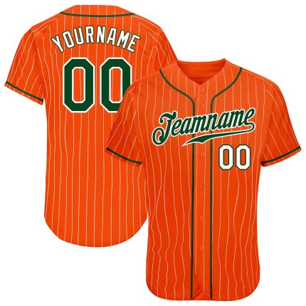 Personalized Orange White Pinstripe Green-White Authentic Baseball Jersey Team Custom Name and Number