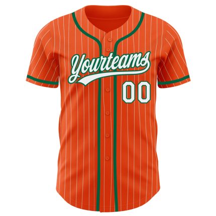 Personalized Orange White Pinstripe Kelly Green Authentic Baseball Jersey Team Custom Name and Number