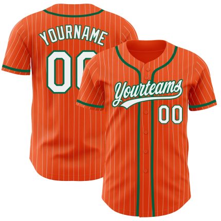 Personalized Orange White Pinstripe Kelly Green Authentic Baseball Jersey Team Custom Name and Number