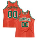 Personalized Orange White Pinstripe Kelly Green Authentic Basketball Jersey Team Custom Name and Number