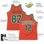 Personalized Orange White Pinstripe Kelly Green Authentic Basketball Jersey Team Custom Name and Number