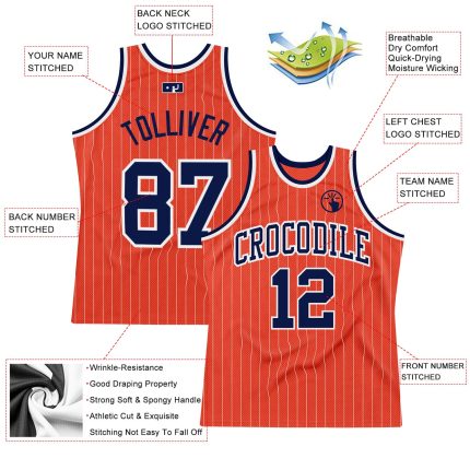 Personalized Orange White Pinstripe Navy Authentic Basketball Jersey Team Custom Name and Number