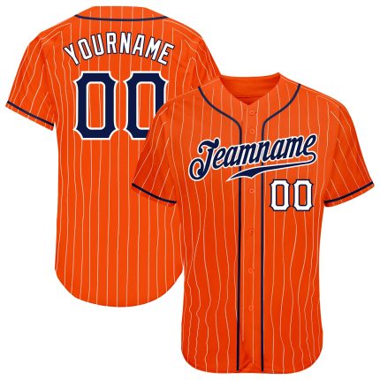 Personalized Orange White Pinstripe Navy-White Authentic Baseball Jersey Team Custom Name and Number