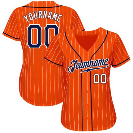 Personalized Orange White Pinstripe Navy-White Authentic Baseball Jersey Team Custom Name and Number