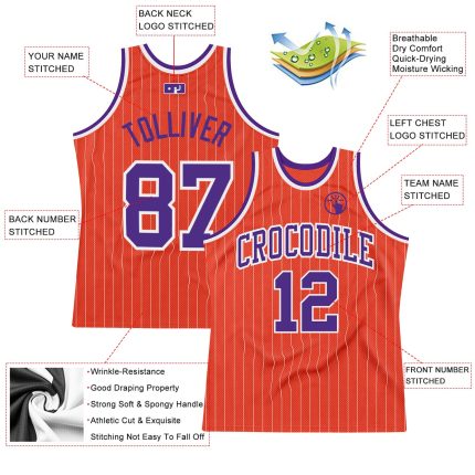 Personalized Orange White Pinstripe Purple Authentic Basketball Jersey Team Custom Name and Number