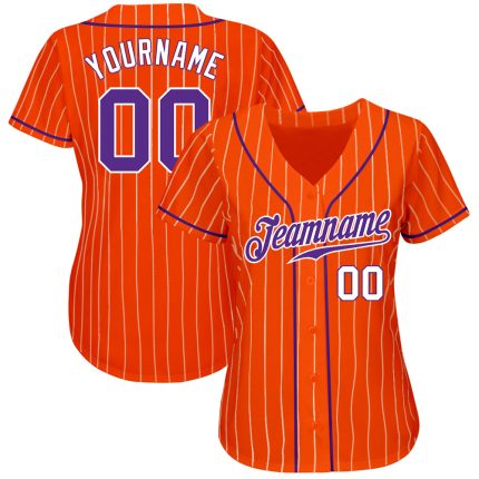 Personalized Orange White Pinstripe Purple-White Authentic Baseball Jersey Team Custom Name and Number