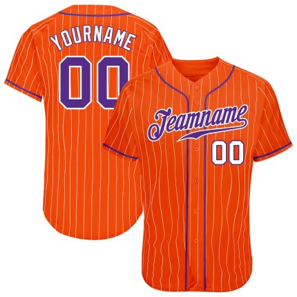 Personalized Orange White Pinstripe Purple-White Authentic Baseball Jersey Team Custom Name and Number