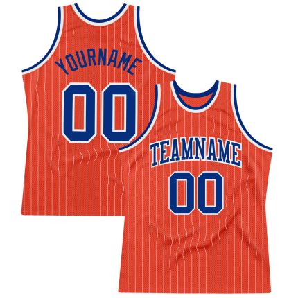 Personalized Orange White Pinstripe Royal Authentic Basketball Jersey Team Custom Name and Number