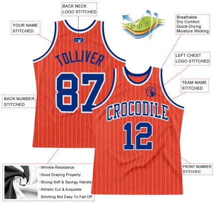 Personalized Orange White Pinstripe Royal Authentic Basketball Jersey Team Custom Name and Number