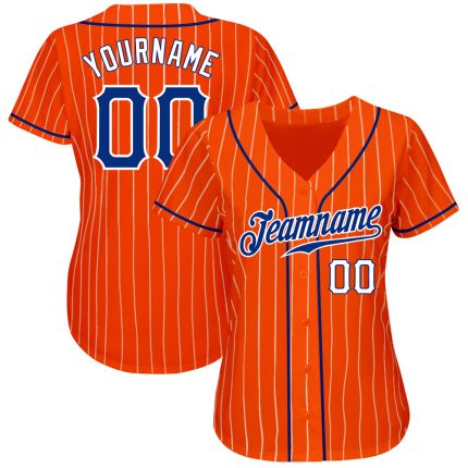 Personalized Orange White Pinstripe Royal-White Authentic Baseball Jersey Team Custom Name and Number