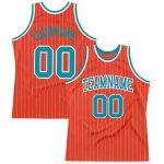 Personalized Orange White Pinstripe Teal Authentic Basketball Jersey Team Custom Name and Number