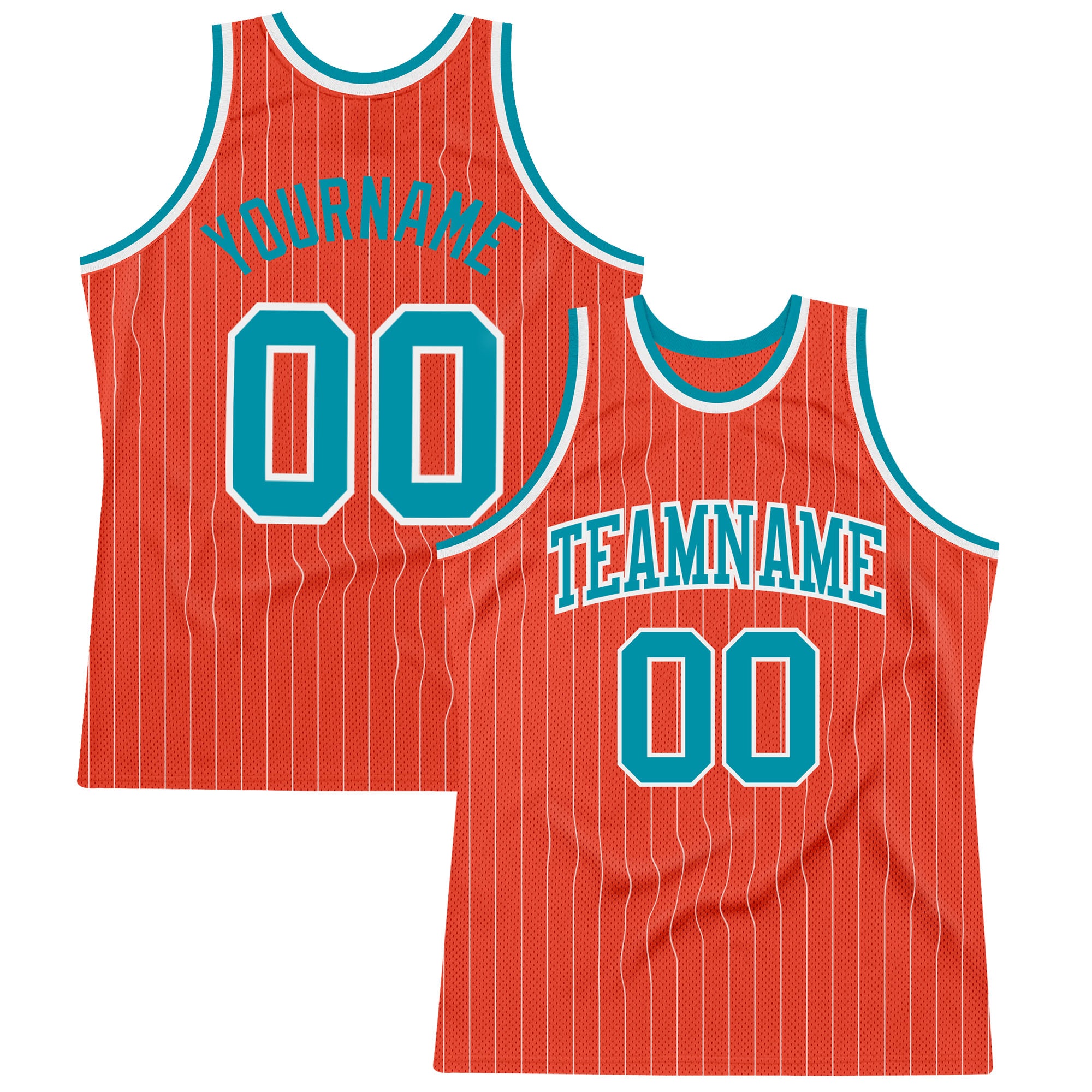 Personalized Orange White Pinstripe Teal Authentic Basketball Jersey Team Custom Name and Number