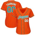 Personalized Orange White Pinstripe Teal-White Authentic Baseball Jersey Team Custom Name and Number