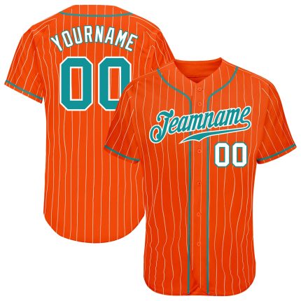 Personalized Orange White Pinstripe Teal-White Authentic Baseball Jersey Team Custom Name and Number