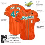 Personalized Orange White Pinstripe Teal-White Authentic Baseball Jersey Team Custom Name and Number