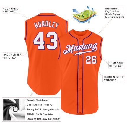 Personalized Orange White-Purple Authentic Sleeveless Baseball Jersey Team Custom Name and Number