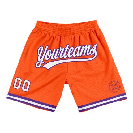 Personalized Orange White-Purple Authentic Throwback Basketball Shorts Team Custom Name and Number