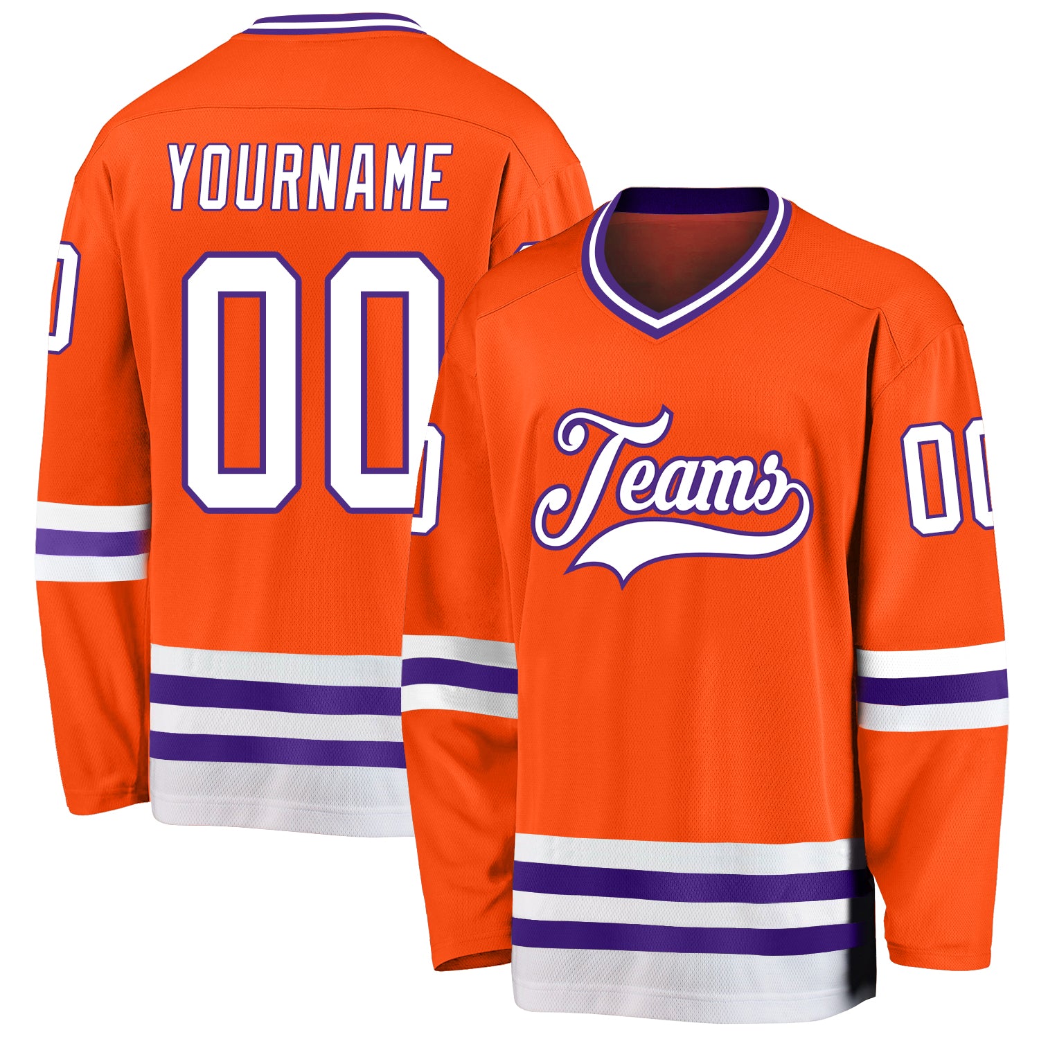 Personalized Orange White-Purple Hockey Jersey Team Custom Name and Number