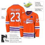 Personalized Orange White-Purple Hockey Jersey Team Custom Name and Number