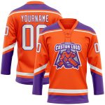 Personalized Orange White-Purple Hockey Lace Neck Jersey Team Custom Name and Number