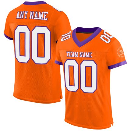 Personalized Orange White-Purple Mesh Authentic Football Jersey