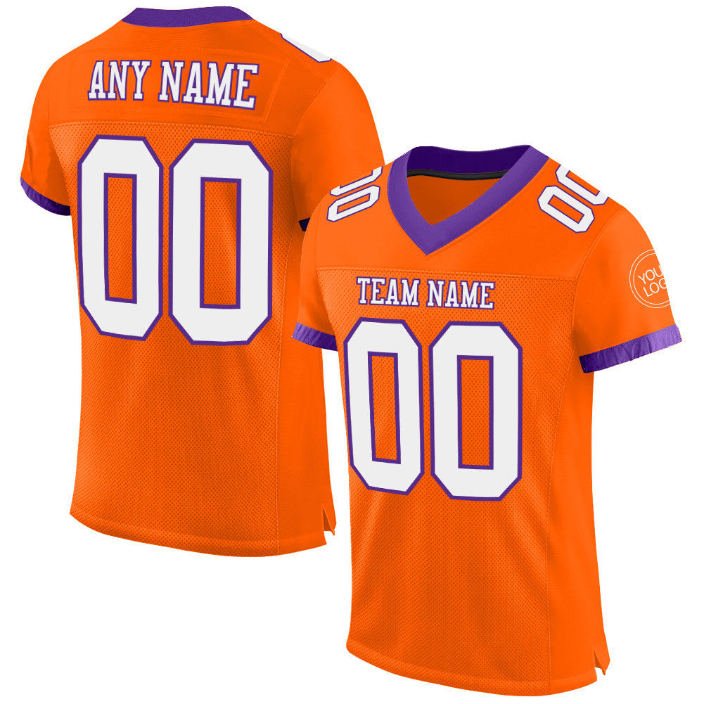 Personalized Orange White-Purple Mesh Authentic Football Jersey