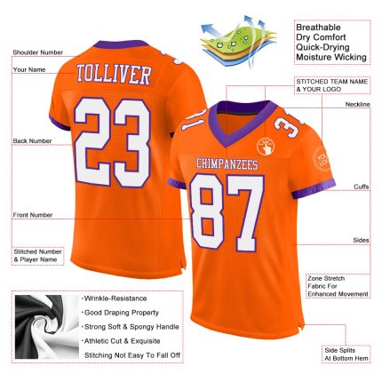 Personalized Orange White-Purple Mesh Authentic Football Jersey