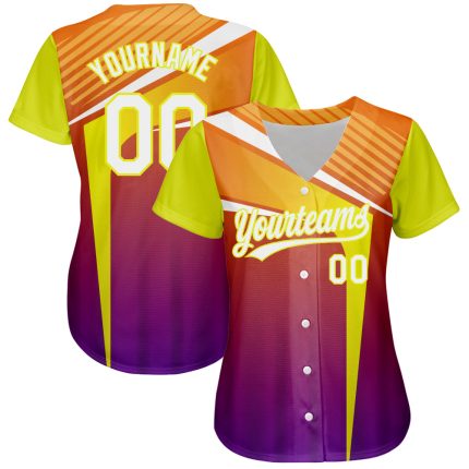 Personalized Orange White Purple-Neon Yellow 3D Pattern Design Abstract Sport Authentic Baseball Jersey Team Custom Name and Number