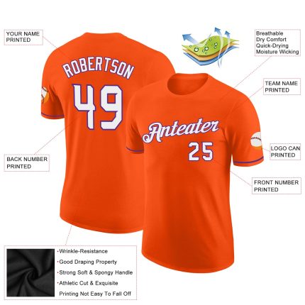 Personalized Orange White-Purple Performance T-Shirt Team Custom Name and Number