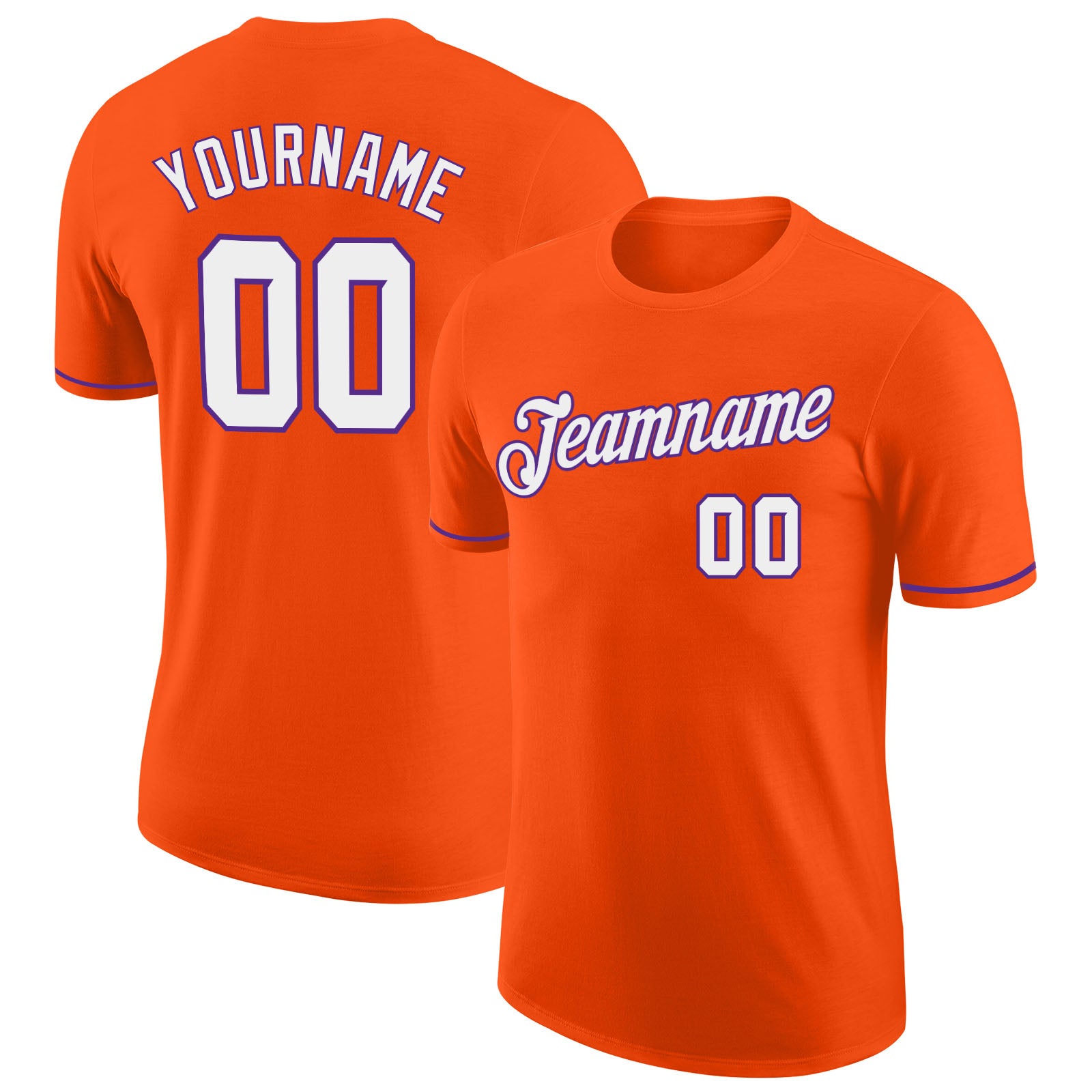 Personalized Orange White-Purple Performance T-Shirt Team Custom Name and Number