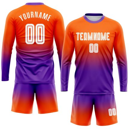Personalized Orange White-Purple Sublimation Long Sleeve Fade Fashion Soccer Uniform Jersey Team Custom Name and Number