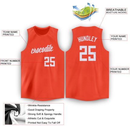 Personalized Orange White Round Neck Basketball Jersey