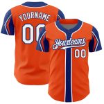 Personalized Orange White-Royal 3 Colors Arm Shapes Authentic Baseball Jersey Team Custom Name and Number