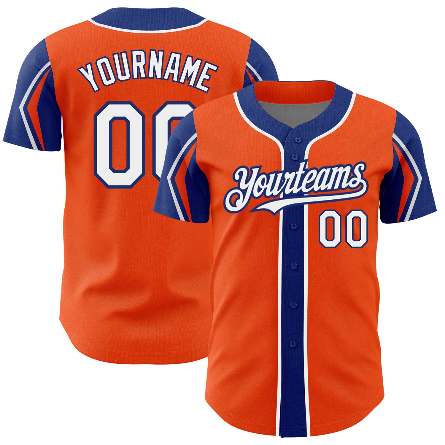 Personalized Orange White-Royal 3 Colors Arm Shapes Authentic Baseball Jersey Team Custom Name and Number