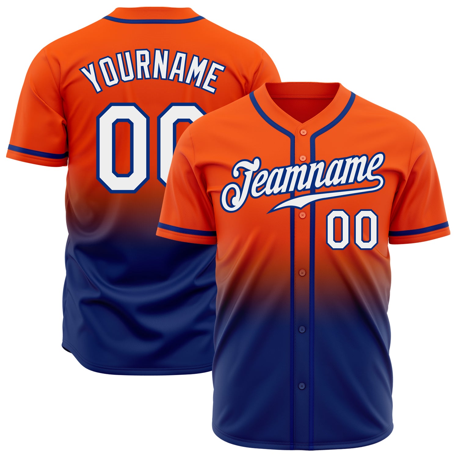 Personalized Orange White-Royal Authentic Fade Fashion Baseball Jersey Team Custom Name and Number