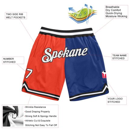 Personalized Orange White-Royal Authentic Throwback Split Fashion Basketball Shorts
