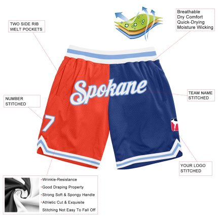 Personalized Orange White-Royal Authentic Throwback Split Fashion Basketball Shorts Team Custom Name and Number