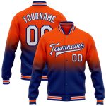 Personalized Orange White-Royal Bomber Full-Snap Varsity Letterman Fade Fashion Jacket Team Custom Name and Number