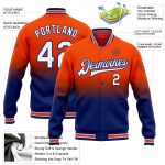 Personalized Orange White-Royal Bomber Full-Snap Varsity Letterman Fade Fashion Jacket Team Custom Name and Number