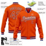 Personalized Orange White-Royal Bomber Full-Snap Varsity Letterman Jacket