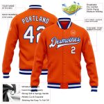 Personalized Orange White-Royal Bomber Full-Snap Varsity Letterman Jacket Team Custom Name and Number