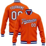 Personalized Orange White-Royal Bomber Full-Snap Varsity Letterman Jacket Team Custom Name and Number