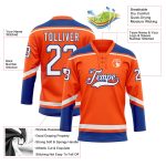 Personalized Orange White-Royal Hockey Lace Neck Jersey Team Custom Name and Number