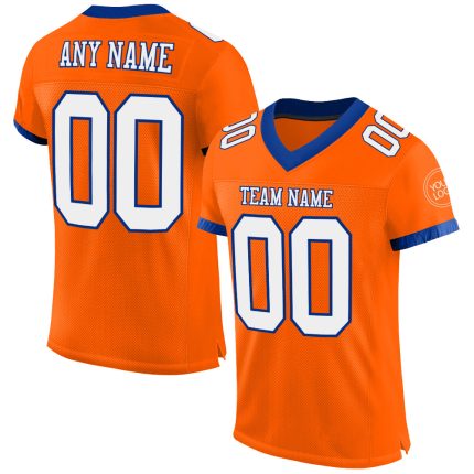 Personalized Orange White-Royal Mesh Authentic Football Jersey Team Custom Name and Number