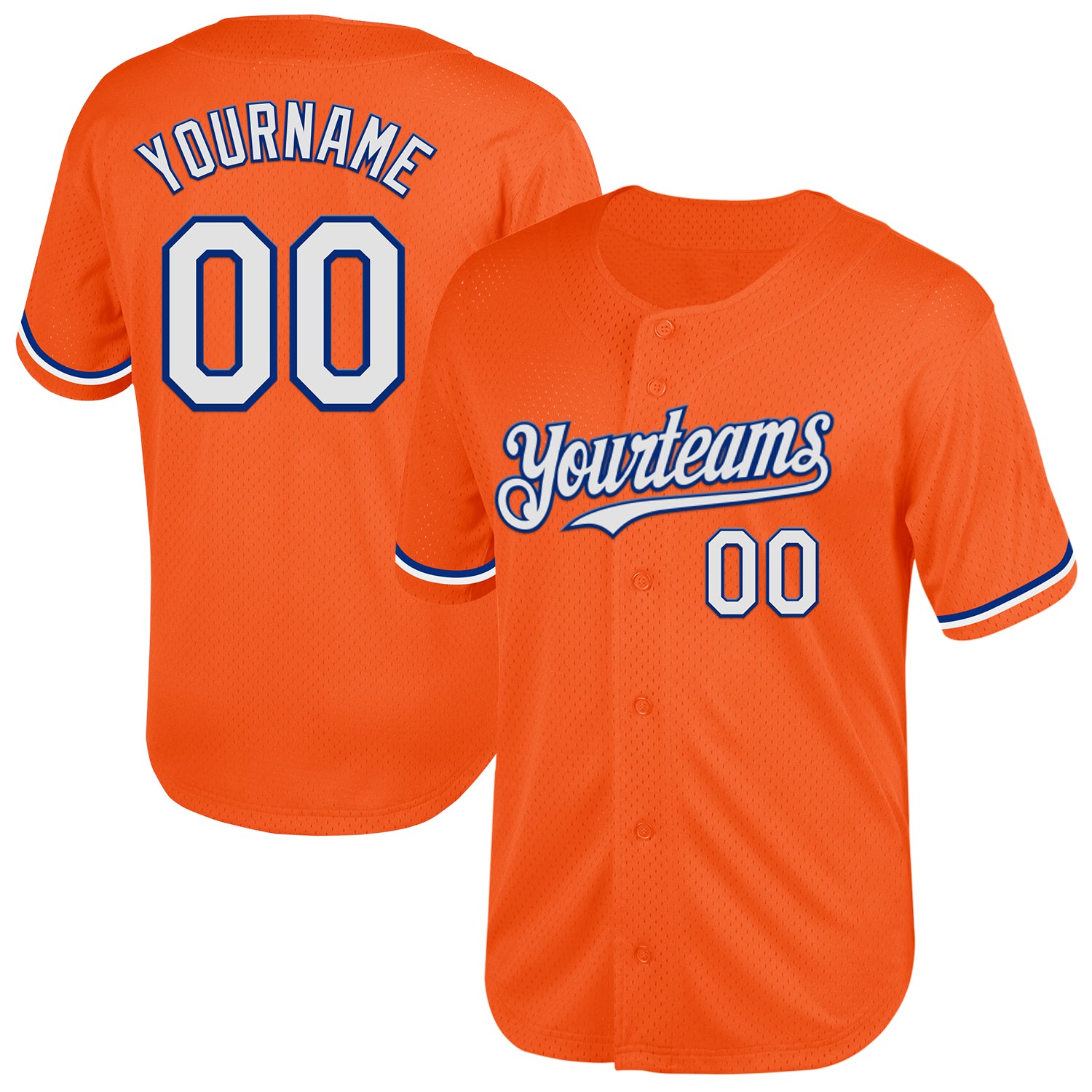 Personalized Orange White-Royal Mesh Authentic Throwback Baseball Jersey Team Custom Name and Number